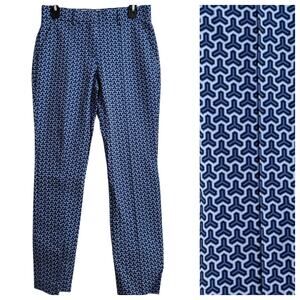 Tory Burch NEW Sport Blue Patterned stitch front seam Straight Leg Pants SZ 2